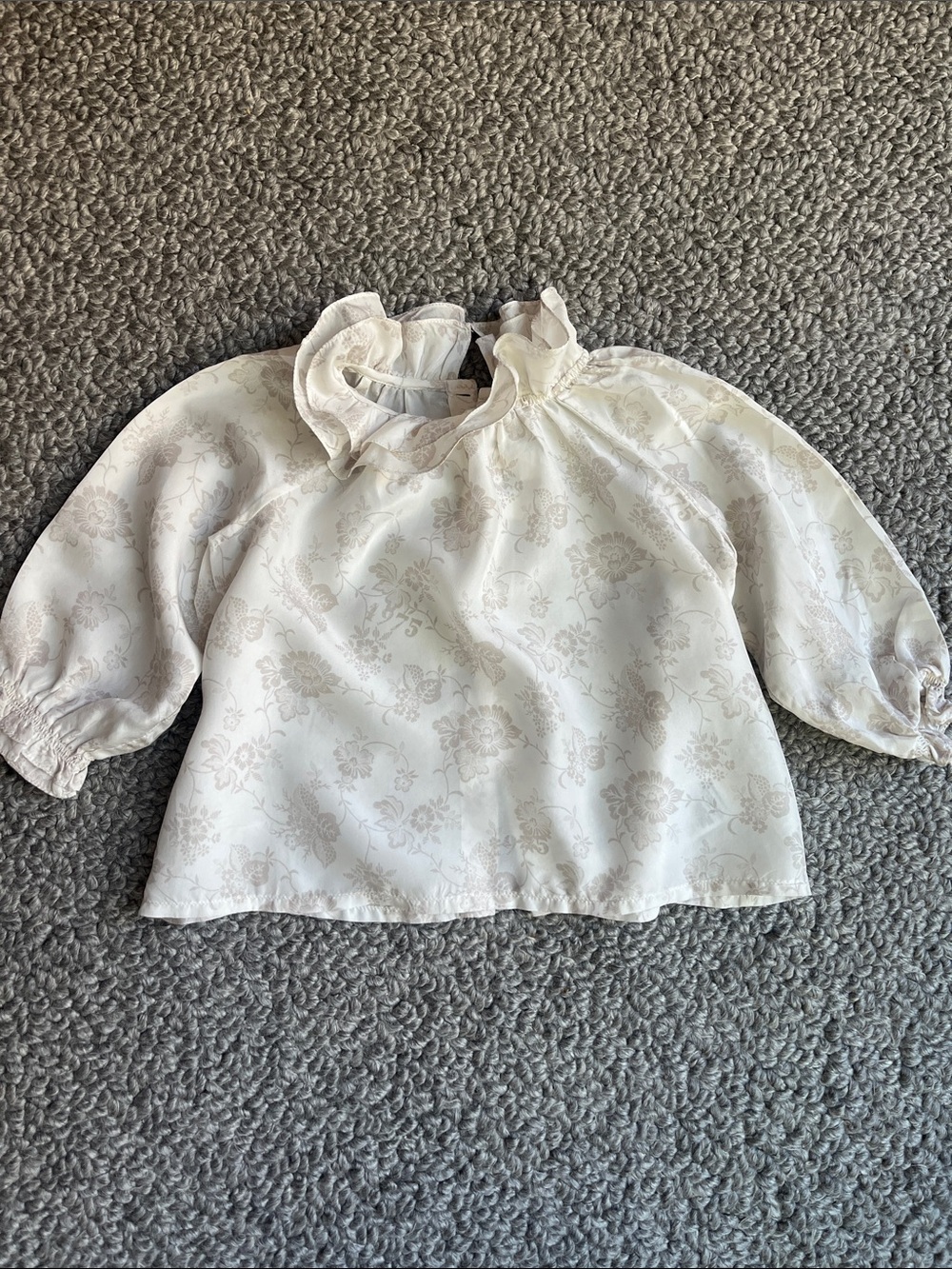 Bonpoint Cream Floral Ruffle Neck Silk Blouse